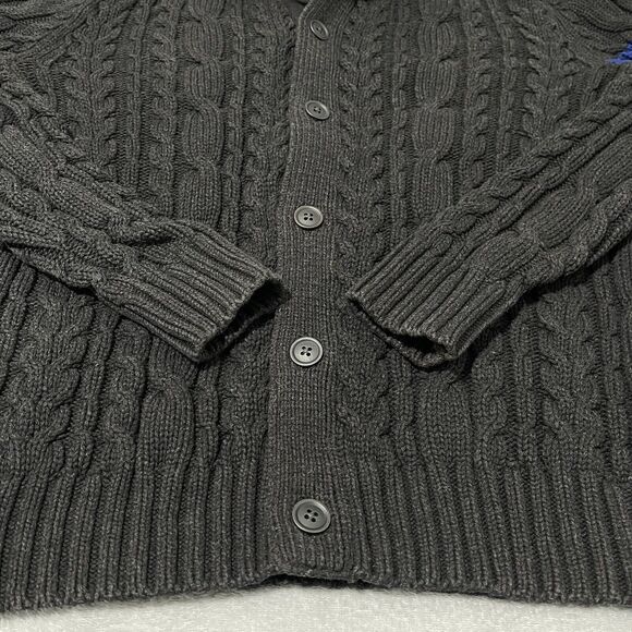 Gap Sweater Mens Small Grey Fisherman Cable Knit Chunky Ribbed Button Front High - Picture 2 of 10